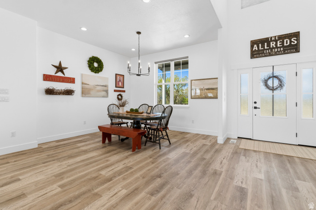 886 North 300th East Spring City, UT 84662 - Photo 11 of 40 Dining space with light wood-type flooring and suspended lighting