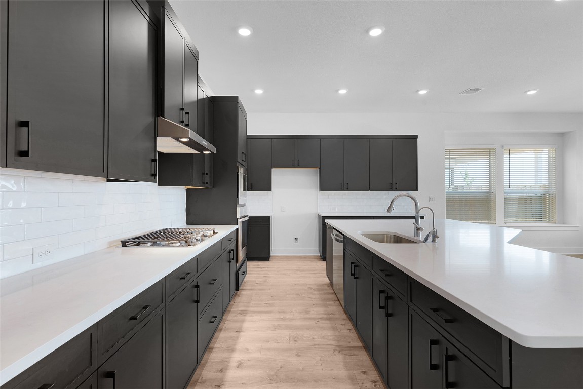 1129 Pansy Trail Georgetown, TX 78628 - Photo 8 of 28 a kitchen with stainless steel appliances granite countertop a sink a stove and a refrigerator