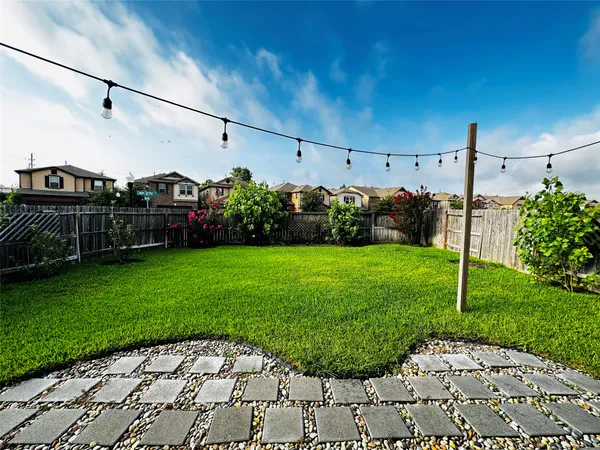 a view of a garden with a flower garden