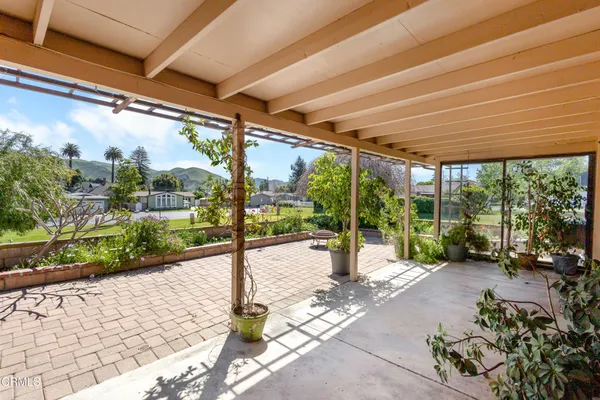 a building outdoor space with seating space