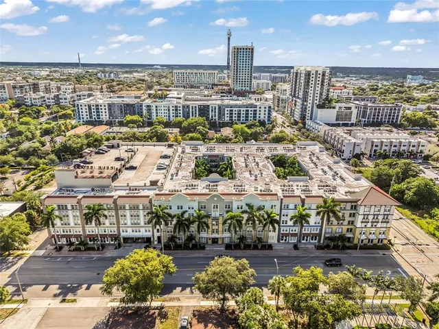 a view of a city with tall buildings