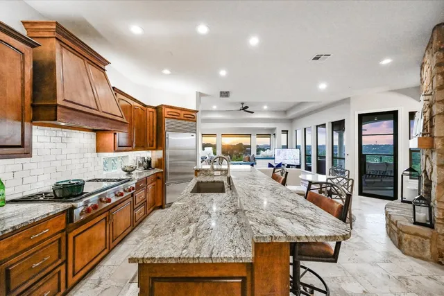 a kitchen with lots of counter top space