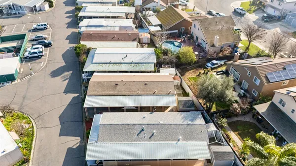 a aerial view of a town with many houses