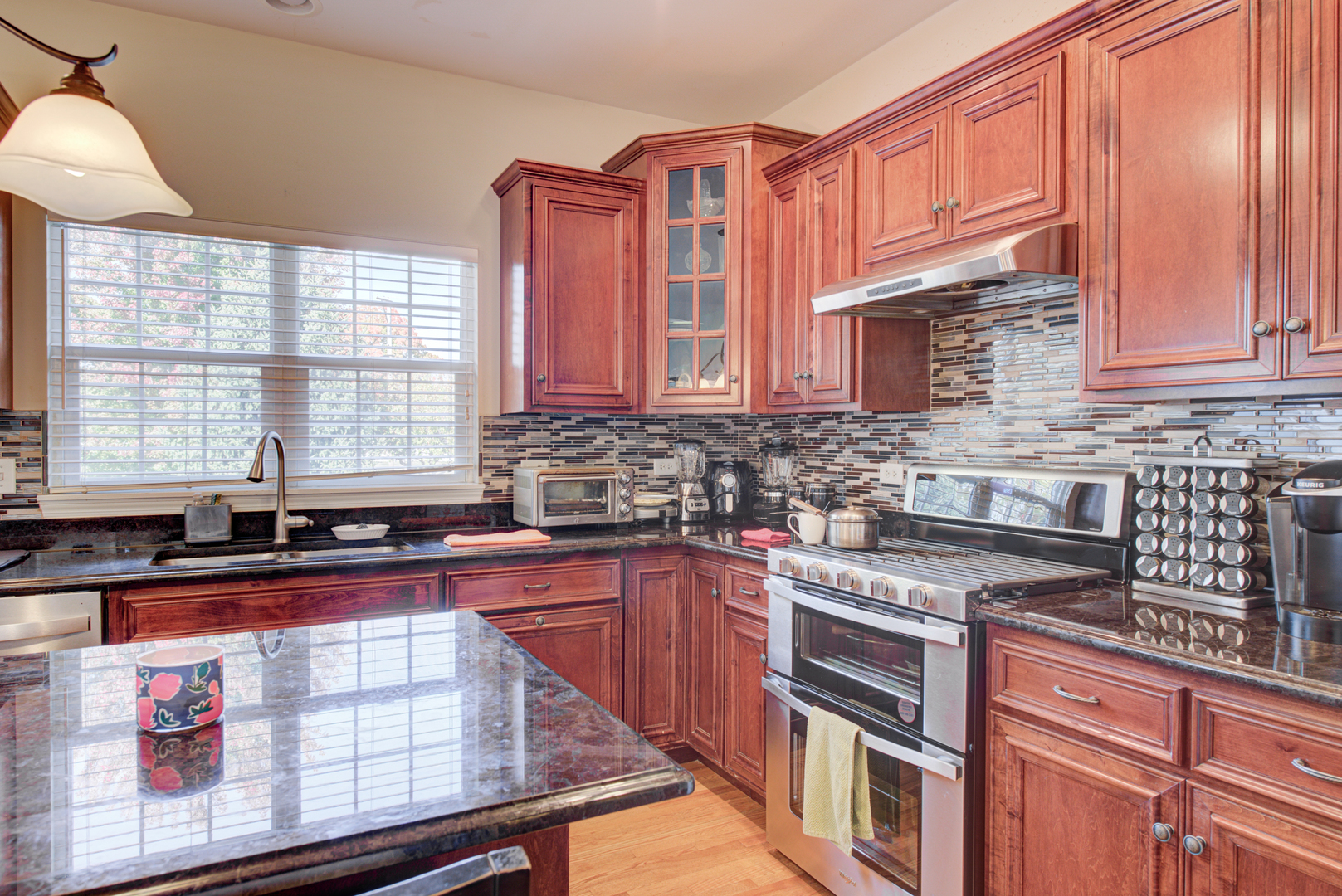24520 Rockefeller Court Plainfield, IL 60544 - Photo 13 of 57 a kitchen with stainless steel appliances granite countertop a stove a sink and a microwave