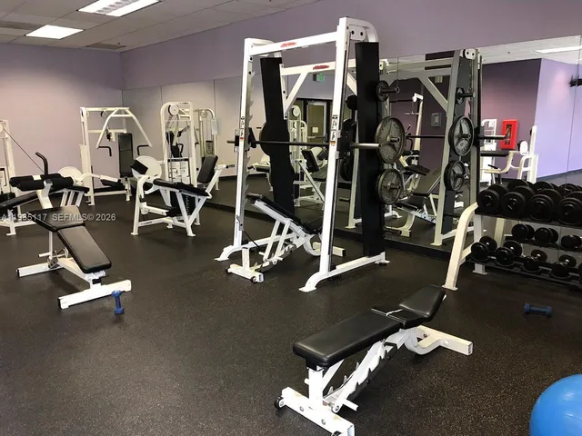 a view of a room with gym equipment