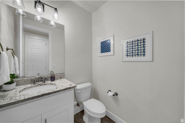 5010 Escapes Drive St. George, UT 84770 - Photo 8 of 46 Half bath featuring vanity and dark wood-type flooring
