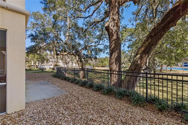 a view of a house with a yard and potted plants