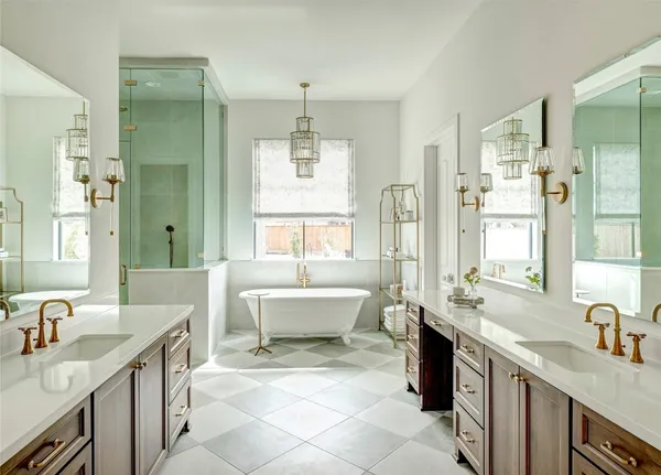 a bath tub sitting next to a window
