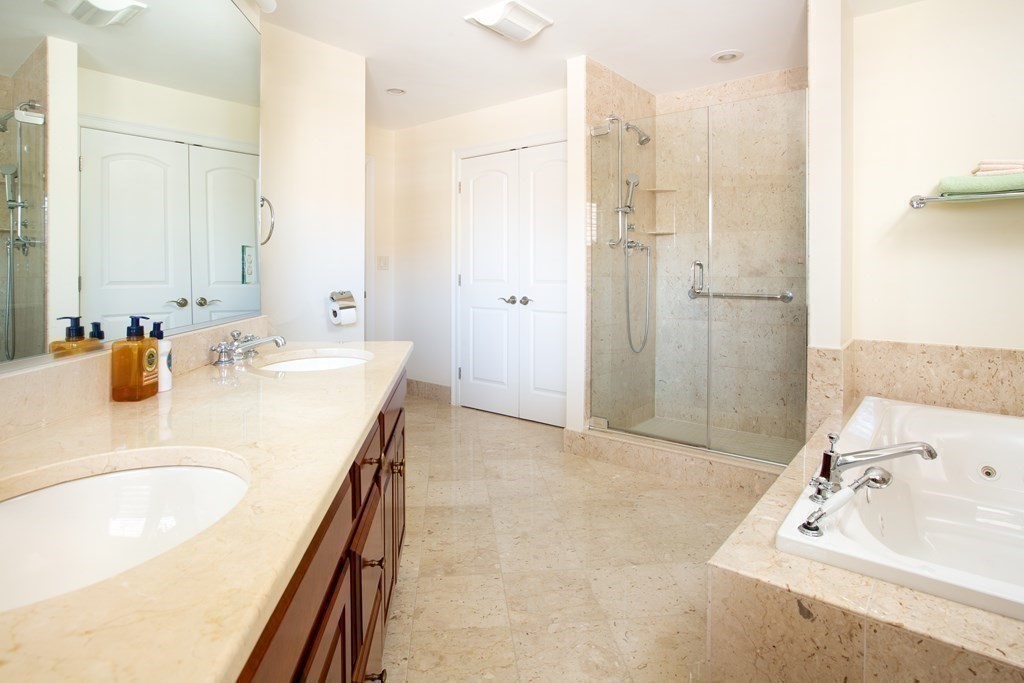 287 Langley Road, Unit 27 Newton, MA 02459 - Photo 8 of 17 a bathroom with a tub sink and mirror