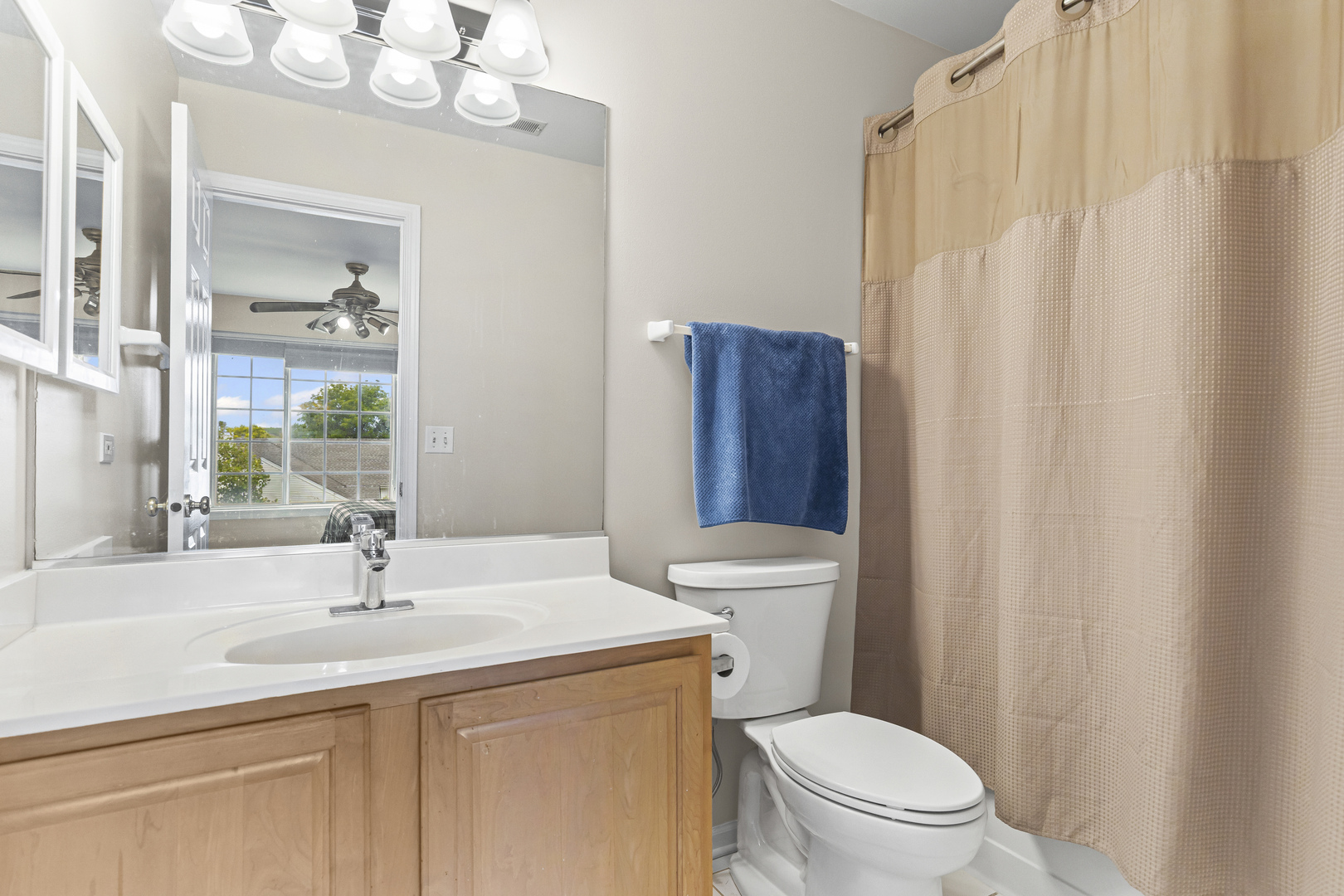 1719 Sienna Court Wheeling, IL 60090 - Photo 16 of 18 a bathroom with a sink a toilet a mirror and shower curtain