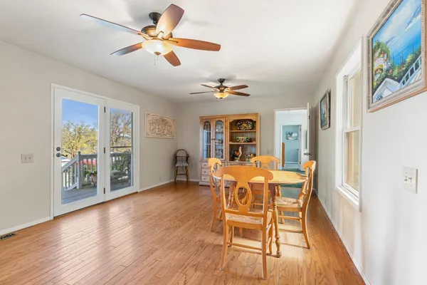 a view of a hallway with a white door
