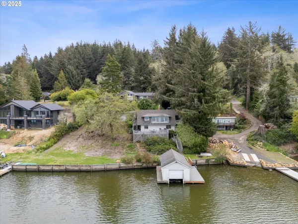 a view of a house with a lake view