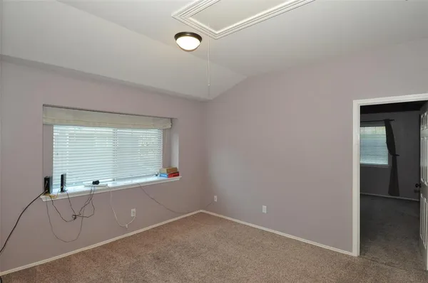 a view of a small space with a window