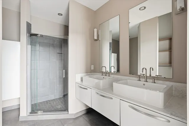 a city view with tall buildings