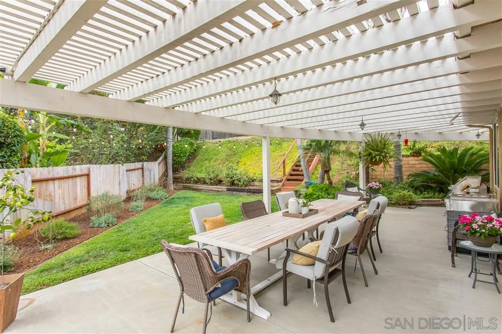 805 La Rue Avenue Fallbrook, CA 92028 - Photo 18 of 25 a view of a patio with a table chairs and a backyard