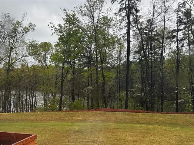 a front view of a house with a large trees