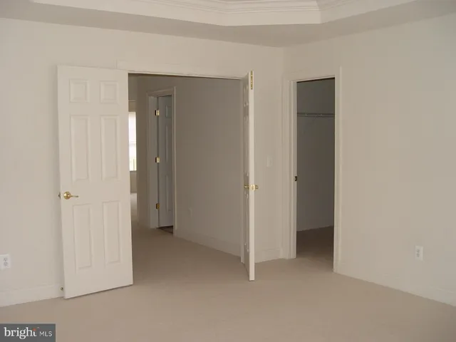 a view of an empty room and closet area