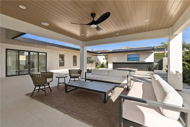 a view of a terrace with furniture