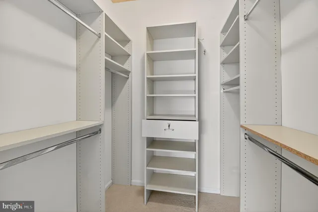a view of walk in closet with empty racks