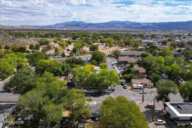 an aerial view of a and a yard