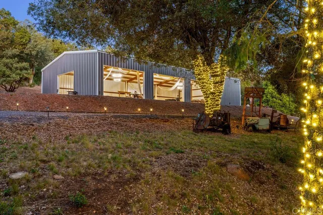 a view of a lake with a patio