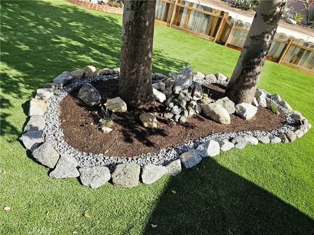 a view of a garden with an outdoor space