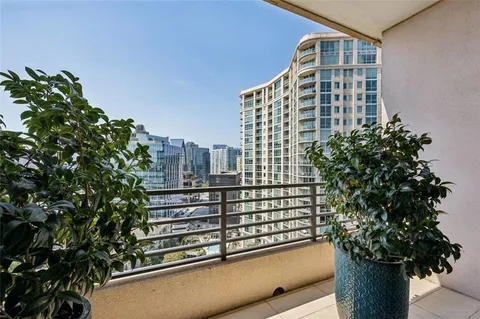 a city view with tall buildings