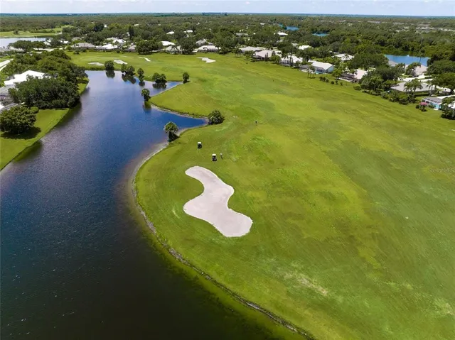 an aerial view of a pool