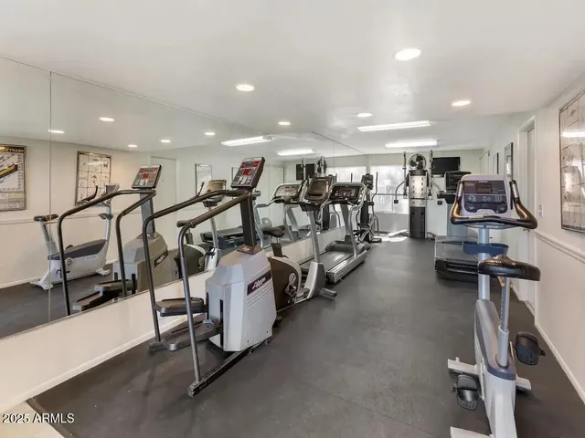 a view of a room with gym equipment