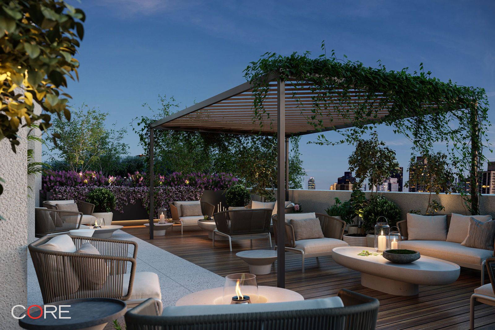 310 East 86th Street, Unit 11C Manhattan, NY 10028 - Photo 23 of 25 a view of a patio with couches table and chairs under an umbrella with a patio