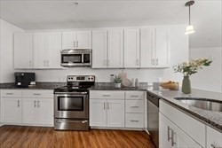 8 Dustin Street, Unit 103 Boston, MA 02135 - Photo 2 of 10 a kitchen with granite countertop a sink and cabinets