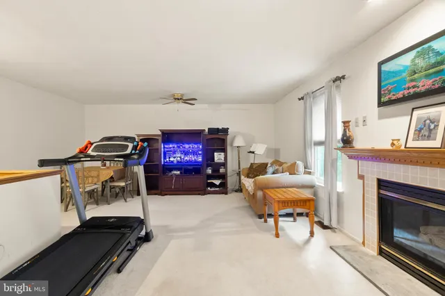 a bedroom with furniture and a fireplace