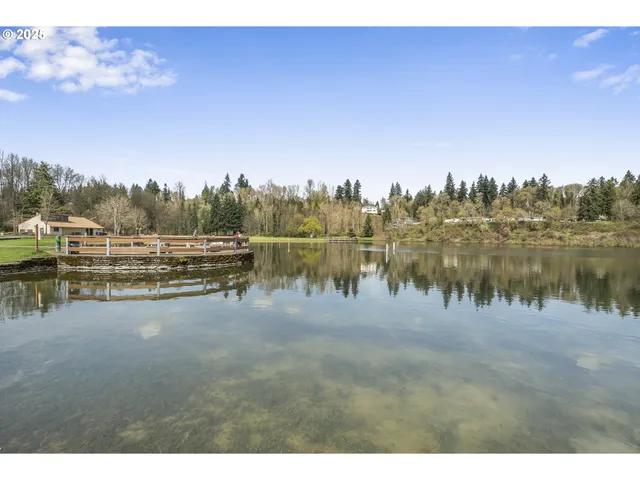 a view of lake with green space