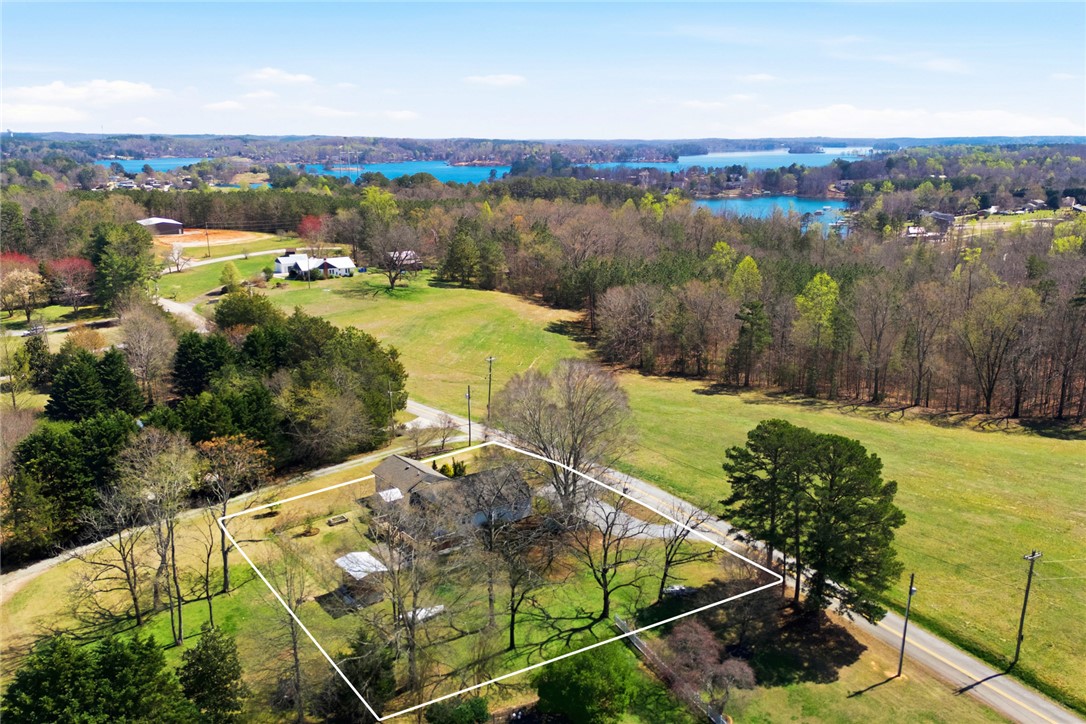 175 Burkett Road Seneca, SC 29672 - Photo 42 of 47 This elevated view captures a serene lakefront surrounded by lush greenery under a clear sky.