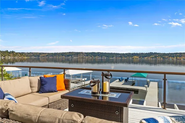 a view of a lake from a balcony