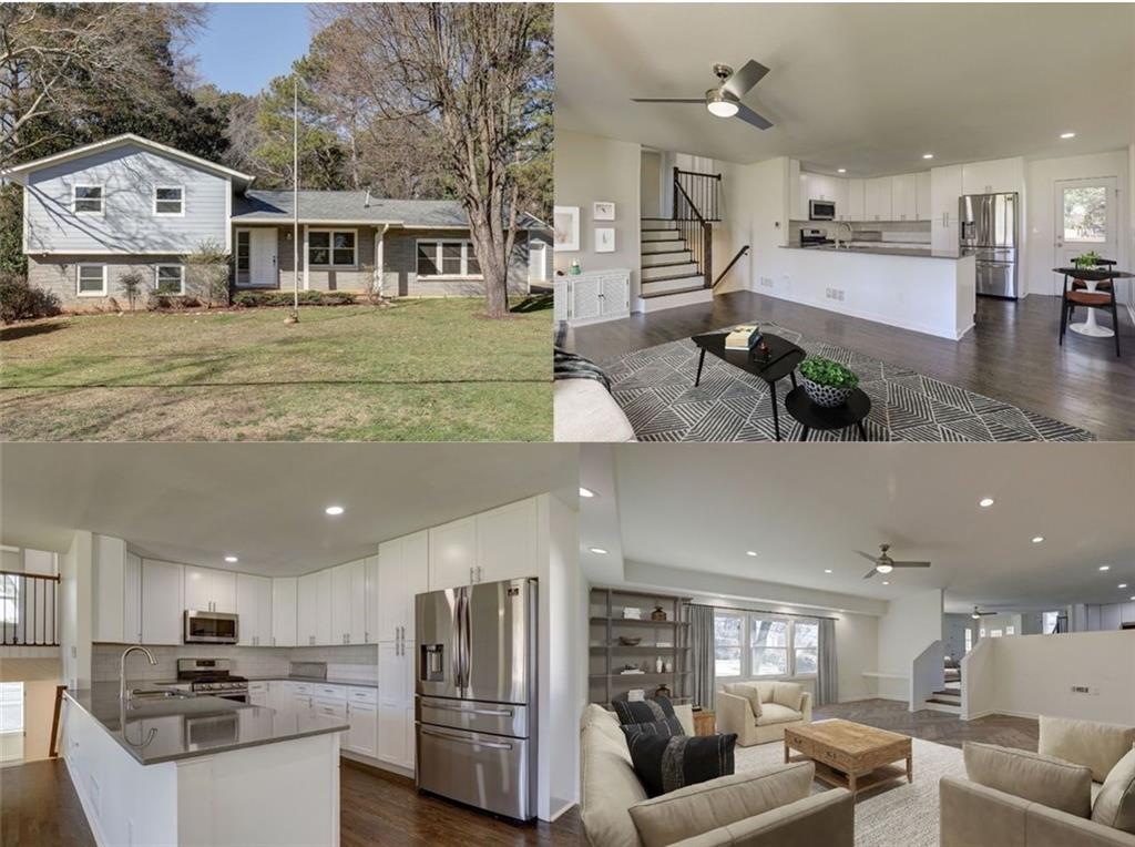 a living room with stainless steel appliances kitchen island granite countertop a living room and couches with kitchen view