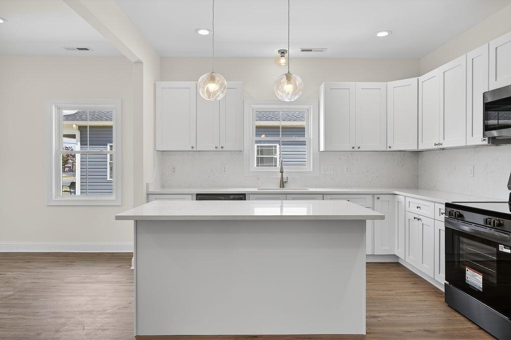 1303 East Main Street Waynesboro, VA 22980 - Photo 6 of 38 a kitchen with stainless steel appliances granite countertop a sink a stove a oven a refrigerator and white cabinets with wooden floor