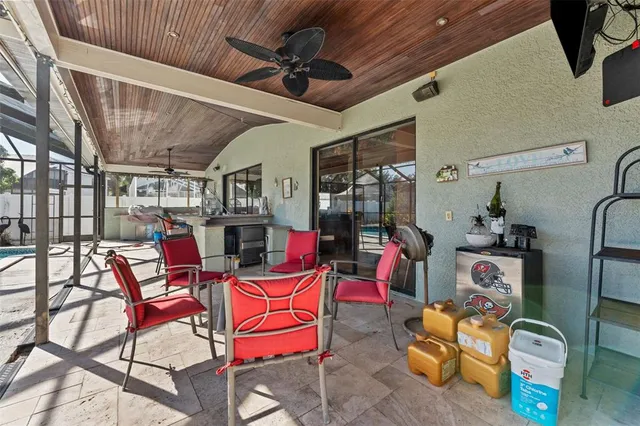 an aerial view of a house with a garden