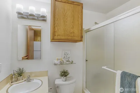 a bathroom with a toilet sink and mirror