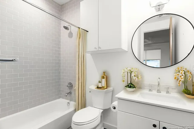 a bathroom with a sink a toilet and a mirror