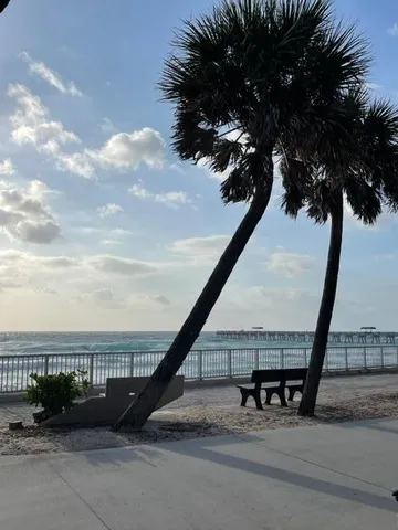 an outdoor space with seating