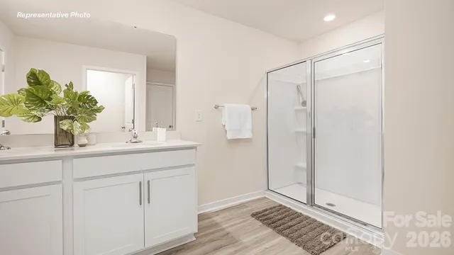 a bathroom with a shower and a sink