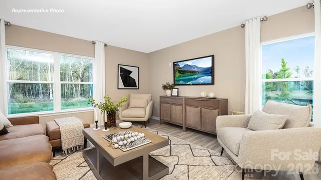 a living room with furniture a rug and a flat screen tv