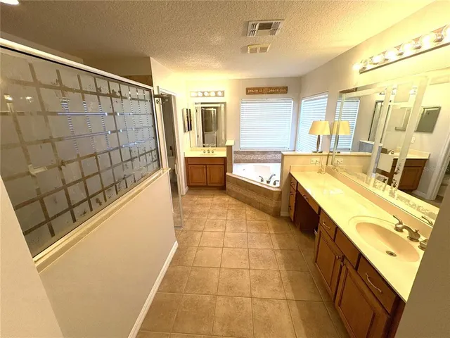 a bathroom with a tub sink a mirror and a bathtub
