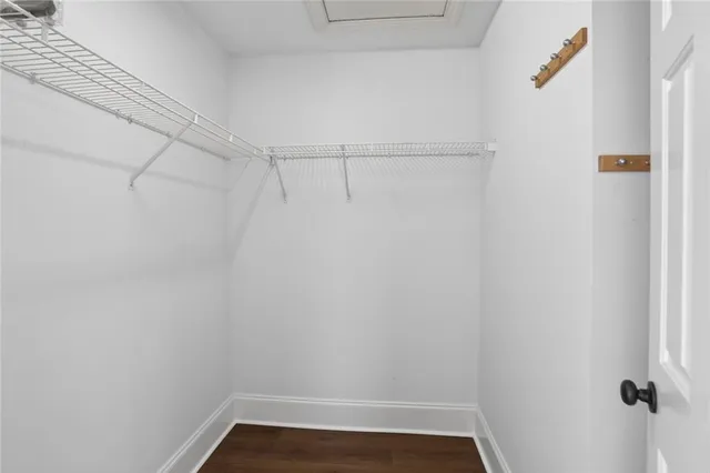 a view of a room with racks on the wall