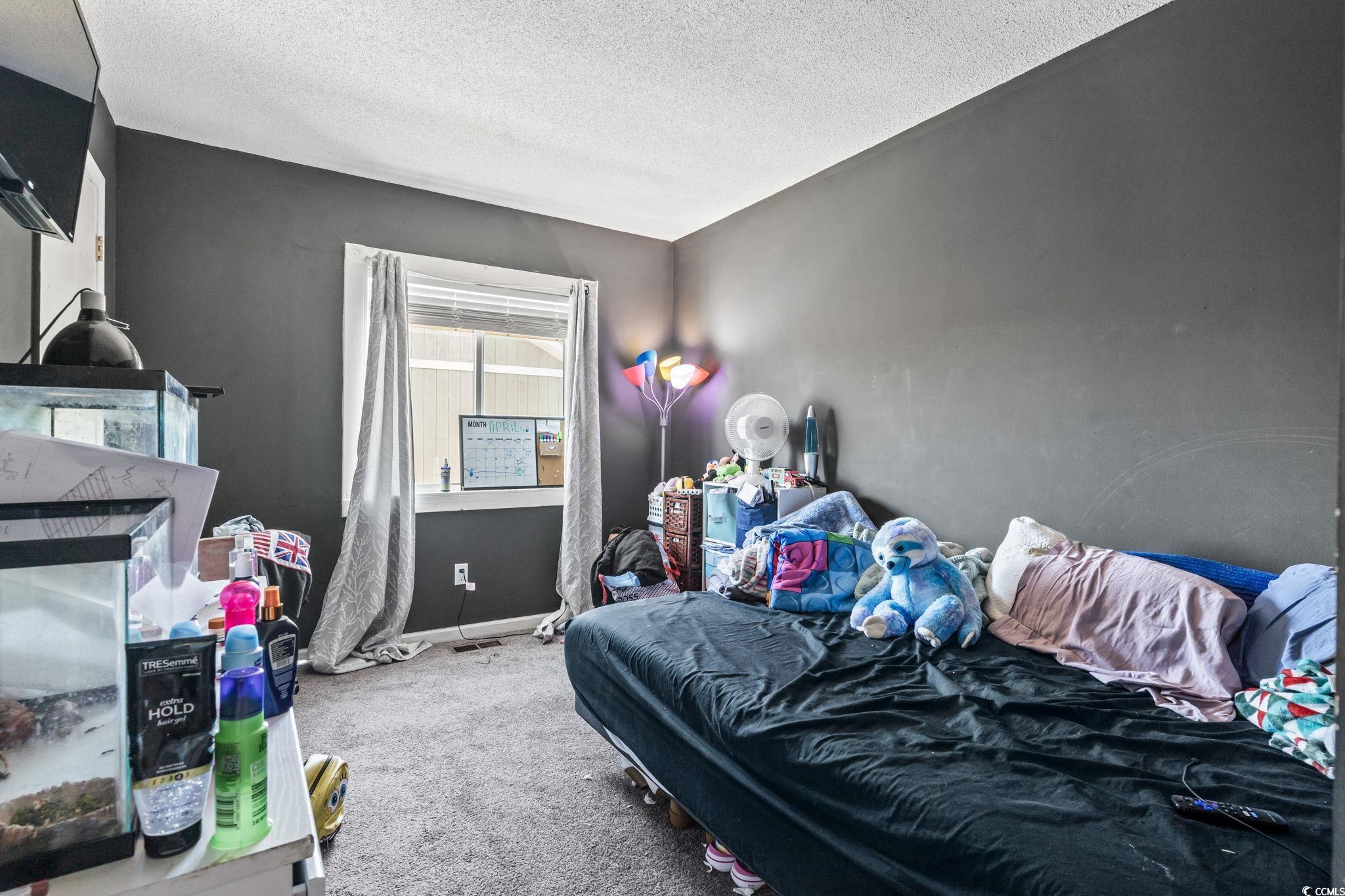 1411 Turkey Ridge Road, Unit 30B Surfside Beach, SC 29575 - Photo 12 of 21 Bedroom featuring carpet and a textured ceiling