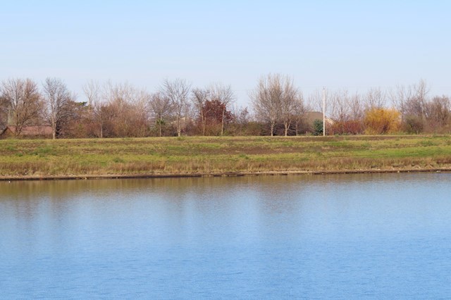 a view of a lake with trees in the background