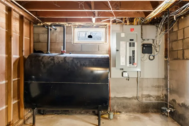 a view of a garage with storage