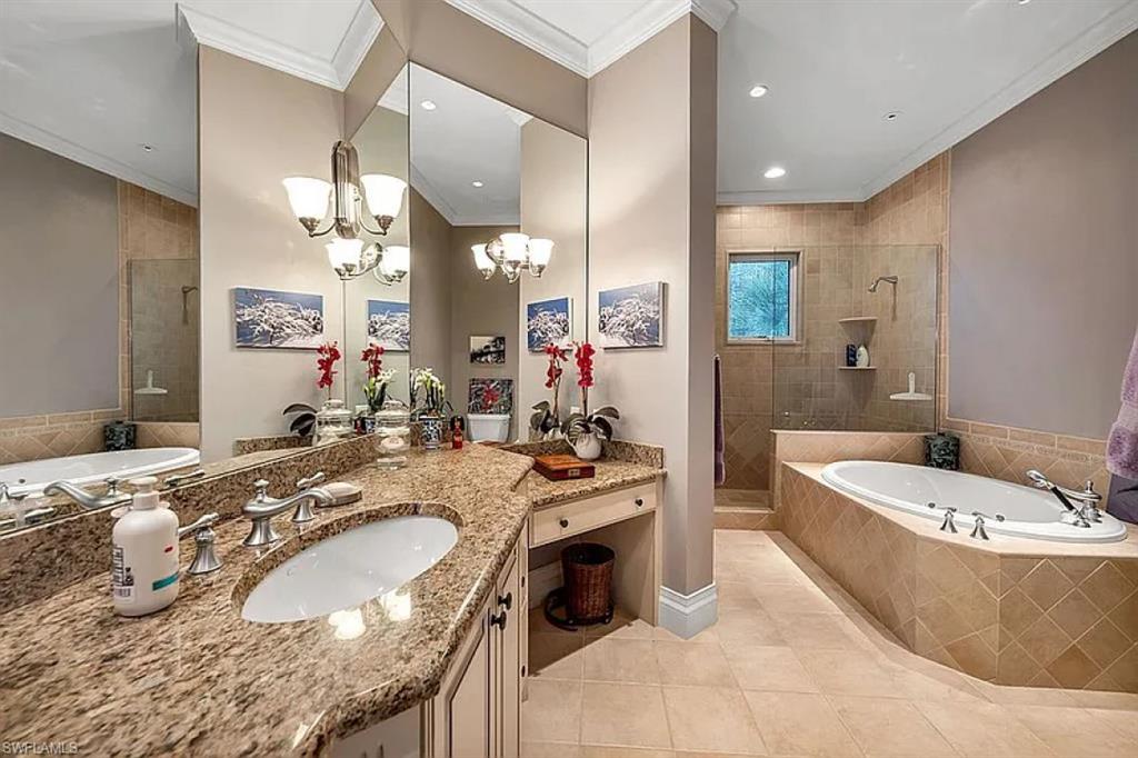1237 Pocantico Lane Naples, FL 34110 - Photo 10 of 20 a bath tub sitting next to a bathroom sink and a mirror