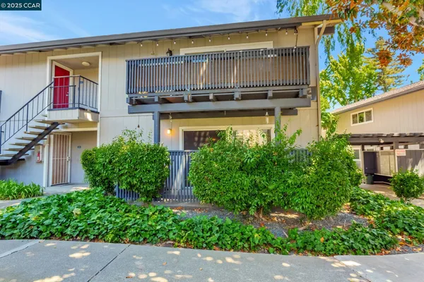 a view of a building with potted plants